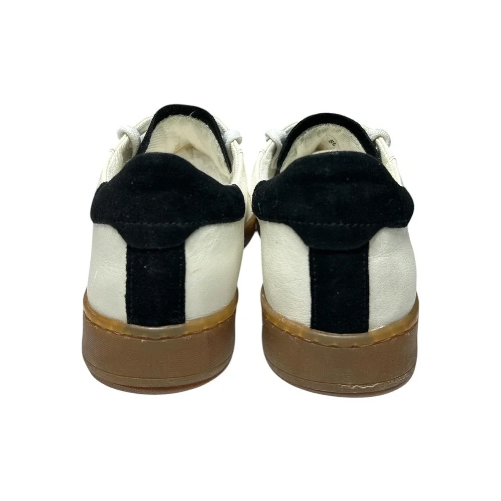 Sam Edelman josi White Leather Sneakers Black Suede Heel Gum Sole